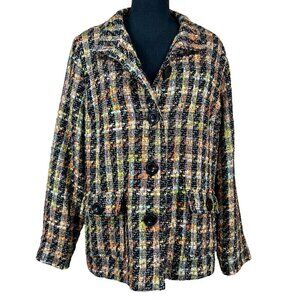 Erin London Multicolor Boucle Nubby Soft Button-Up Tweed Jacket Size XL